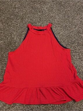 W5 Red Ruffled Hem Halter Tank Top M